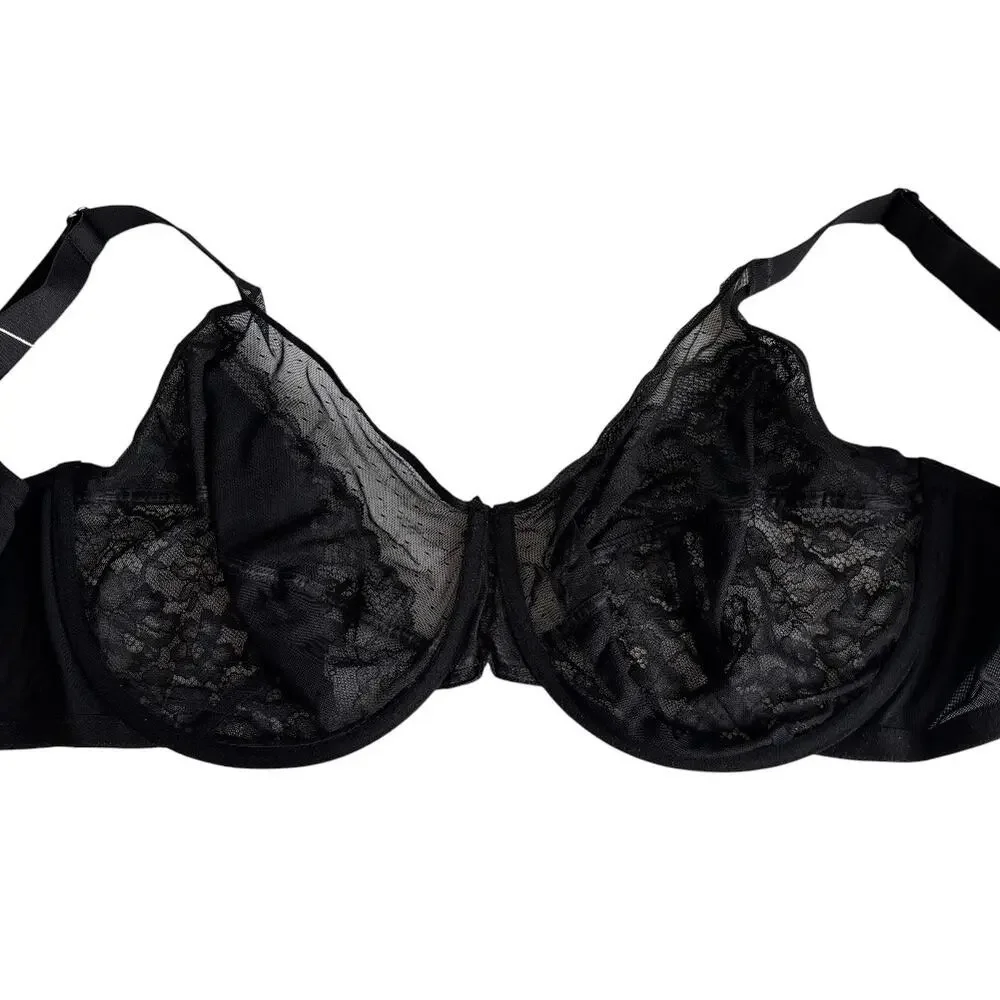 HSIA Enchante Black Lace Soft Mesh Underwire Bra Women's Size 44G NWT Lingerie